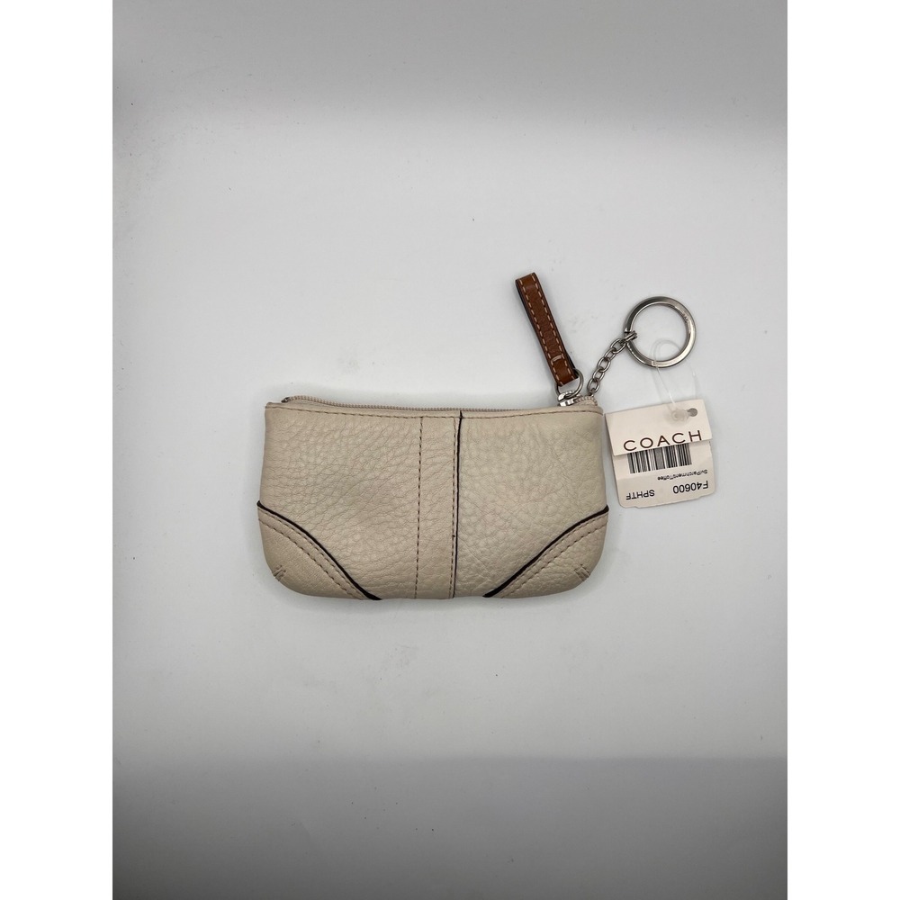 Y2K Coach Soho Pebbled Leather Medium Skinny Coin Purse W Key Ring NWT Parchment